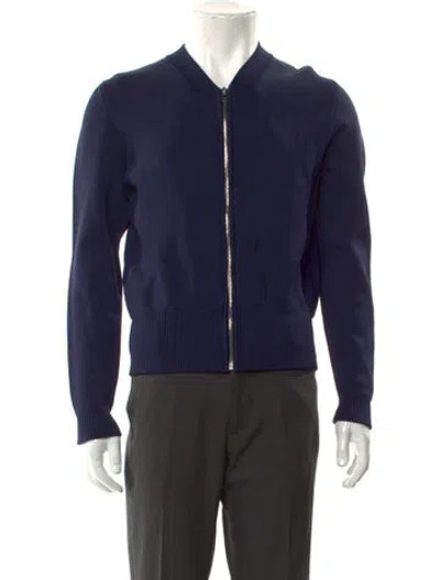 Pre-owned Sandro Crew Neck Long Sleeve Cardigan In Blue