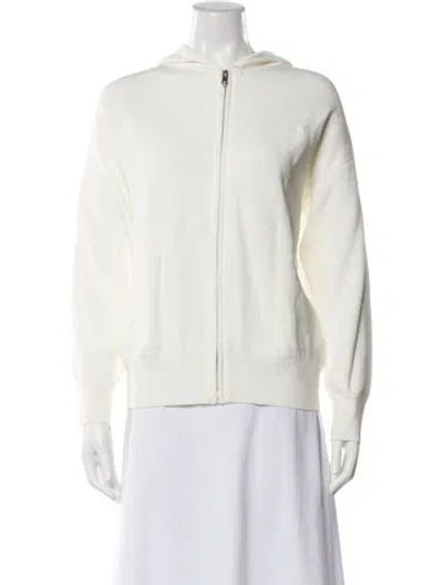 Pre-owned Sandro Crew Neck Long Sleeve Hoodie In White