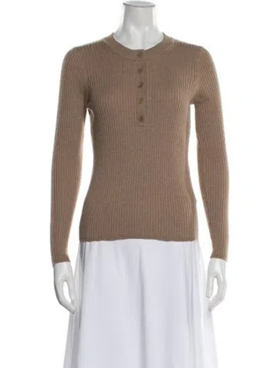 Pre-owned Sandro Crew Neck Long Sleeve Polo In Neutrals
