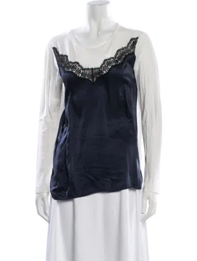 Pre-owned Sandro Crew Neck Long Sleeve Top In Blue