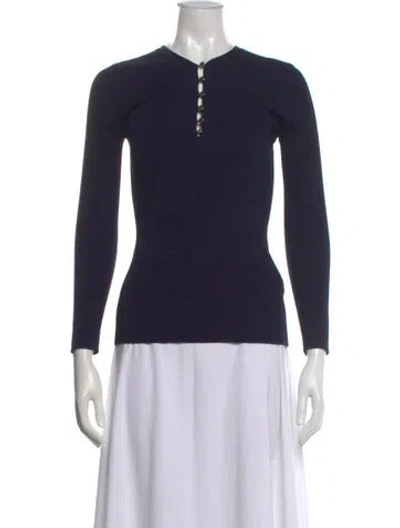 Pre-owned Sandro Crew Neck Long Sleeve Top In Blue