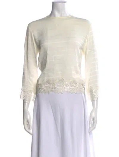 Pre-owned Sandro Crew Neck Long Sleeve Top In White
