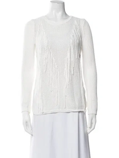 Pre-owned Sandro Crew Neck Long Sleeve Top In White