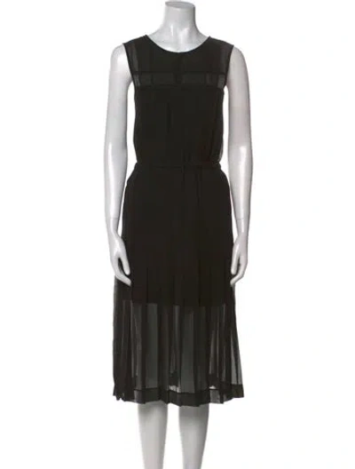 Pre-owned Sandro Crew Neck Midi Length Dress In Black