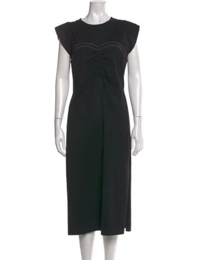 Pre-owned Sandro Crew Neck Midi Length Dress In Black