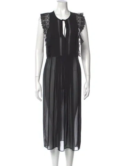 Pre-owned Sandro Crew Neck Midi Length Dress In Black