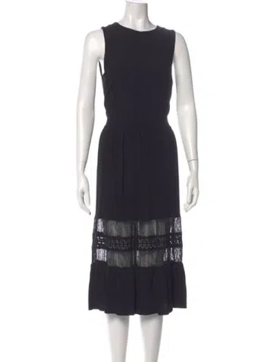 Pre-owned Sandro Crew Neck Midi Length Dress In Black