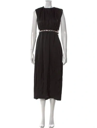 Pre-owned Sandro Crew Neck Midi Length Dress In Black