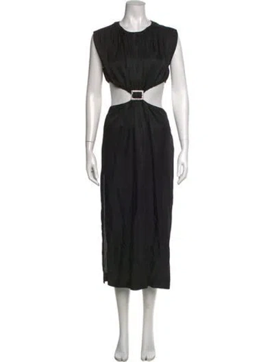Pre-owned Sandro Crew Neck Midi Length Dress In Black