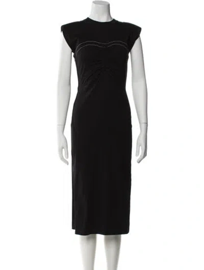 Pre-owned Sandro Crew Neck Midi Length Dress In Black