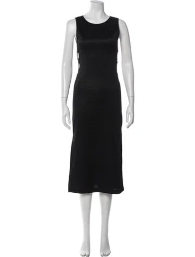 Pre-owned Sandro Crew Neck Midi Length Dress In Black