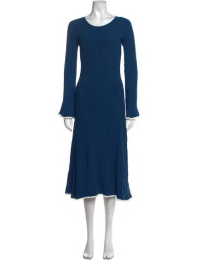 Pre-owned Sandro Crew Neck Midi Length Dress In Blue