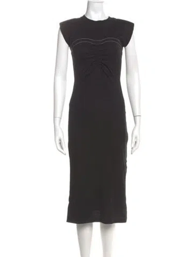 Pre-owned Sandro Crew Neck Midi Length Dress In Gray