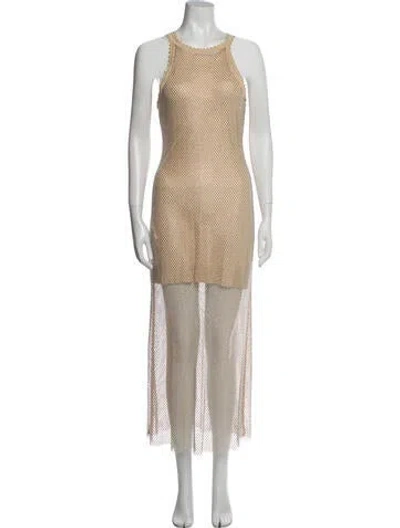 Pre-owned Sandro Crew Neck Midi Length Dress In Neutral