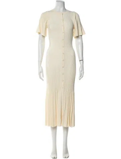Pre-owned Sandro Crew Neck Midi Length Dress In Neutrals