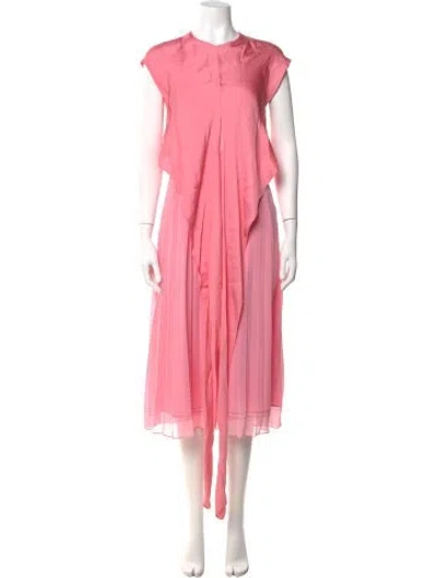 Pre-owned Sandro Crew Neck Midi Length Dress In Pink