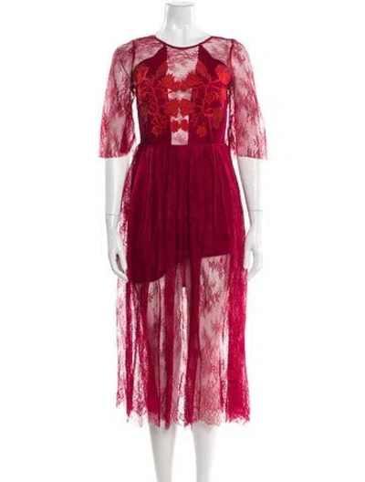 Pre-owned Sandro Crew Neck Midi Length Dress In Red