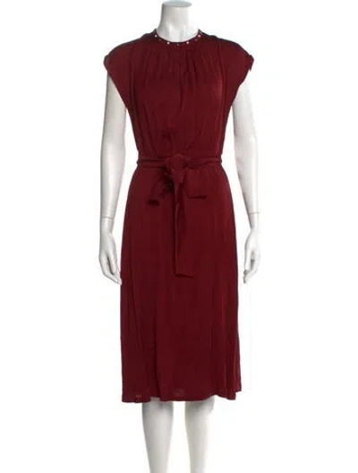 Pre-owned Sandro Crew Neck Midi Length Dress In Red