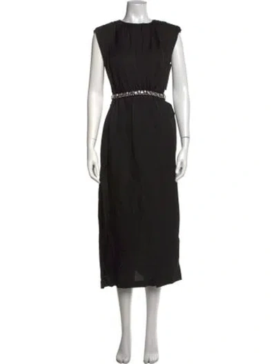 Pre-owned Sandro Crew Neck Midi Length Dress W/ Tags In Black