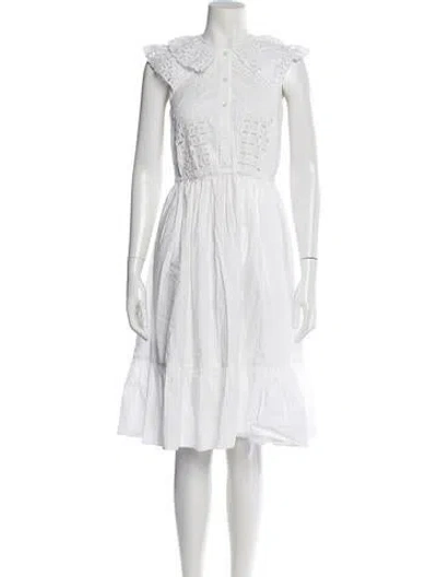 Pre-owned Sandro Crew Neck Midi Length Dress In White