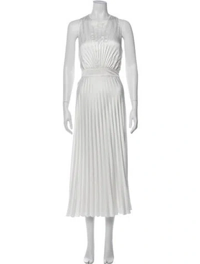 Pre-owned Sandro Crew Neck Midi Length Dress In White