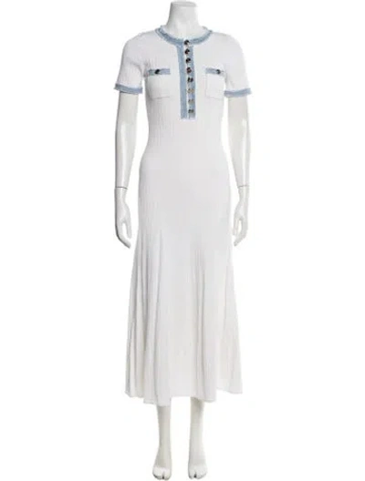 Pre-owned Sandro Crew Neck Midi Length Dress In White