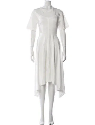 Pre-owned Sandro Crew Neck Midi Length Dress In White