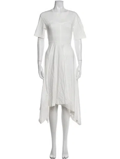 Pre-owned Sandro Crew Neck Midi Length Dress In White