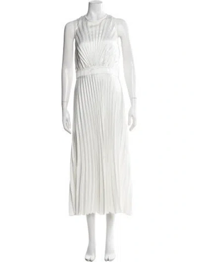 Pre-owned Sandro Crew Neck Midi Length Dress In White