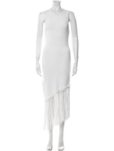 Pre-owned Sandro Crew Neck Midi Length Dress In White