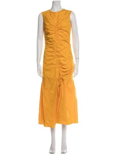 Pre-owned Sandro Crew Neck Midi Length Dress In Yellow