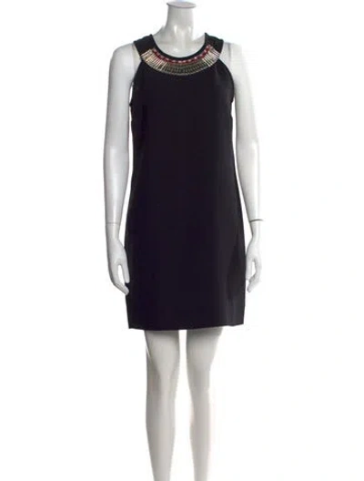 Pre-owned Sandro Crew Neck Mini Dress In Black