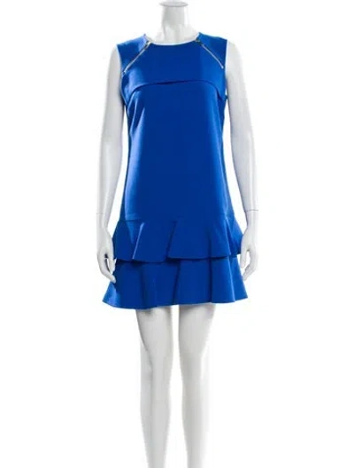 Pre-owned Sandro Crew Neck Mini Dress In Blue