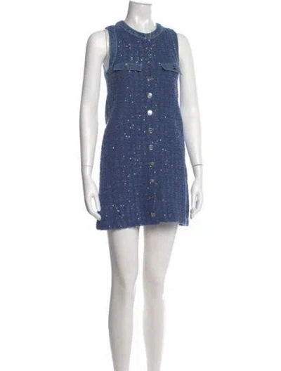 Pre-owned Sandro Crew Neck Mini Dress In Blue