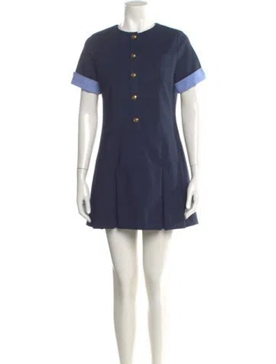 Pre-owned Sandro Crew Neck Mini Dress In Blue