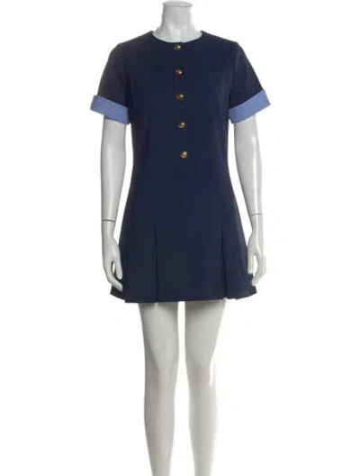 Pre-owned Sandro Crew Neck Mini Dress In Blue