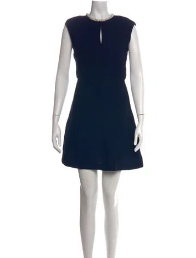 Pre-owned Sandro Crew Neck Mini Dress In Blue