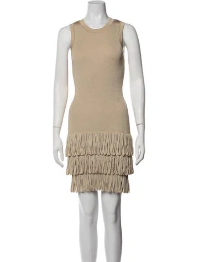 Pre-owned Sandro Crew Neck Mini Dress In Neutrals