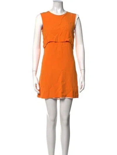 Pre-owned Sandro Crew Neck Mini Dress In Orange/white
