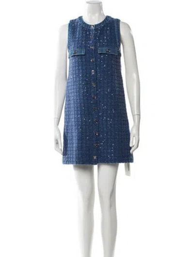 Pre-owned Sandro Crew Neck Mini Dress W/ Tags In Blue