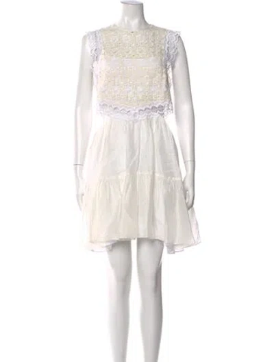 Pre-owned Sandro Crew Neck Mini Dress In White