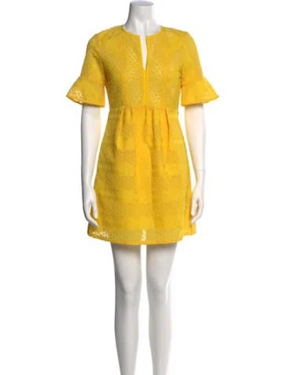 Pre-owned Sandro Crew Neck Mini Dress In Yellow