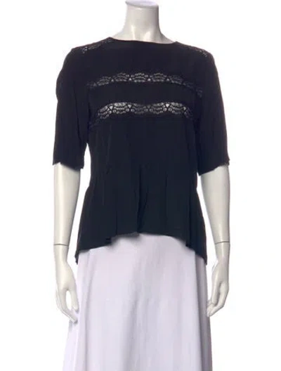 Pre-owned Sandro Crew Neck Short Sleeve Blouse In Black