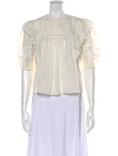 Pre-owned Sandro Crew Neck Short Sleeve Blouse In White