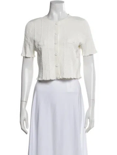 Pre-owned Sandro Crew Neck Short Sleeve Button-up Top In White