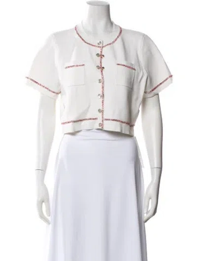 Pre-owned Sandro Crew Neck Short Sleeve Button-up Top In White