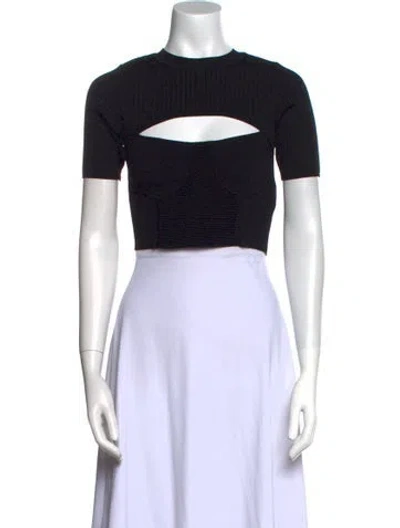 Pre-owned Sandro Crew Neck Short Sleeve Crop Top In Black