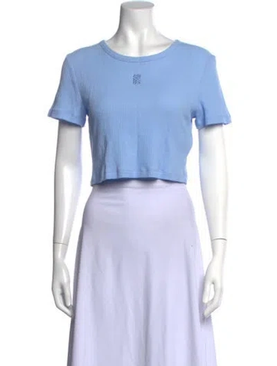Pre-owned Sandro Crew Neck Short Sleeve Crop Top In Blue