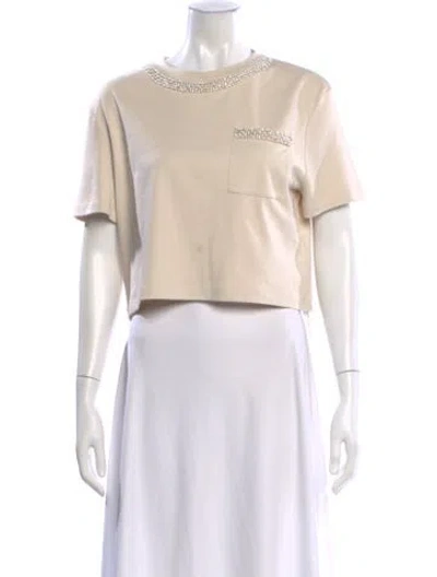 Pre-owned Sandro Crew Neck Short Sleeve Crop Top In Neutral