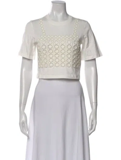 Pre-owned Sandro Crew Neck Short Sleeve Crop Top In Neutral